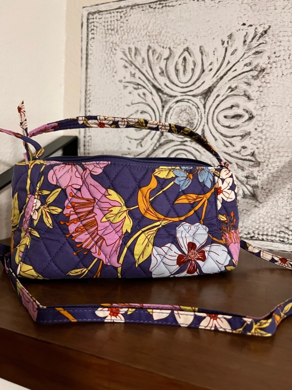 NWT Vera Bradley Quilted Crossbody Bag - Purple with Pink, Yellow & White Floral